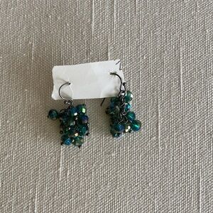 Teal Color Crystal  Dangle Earrings